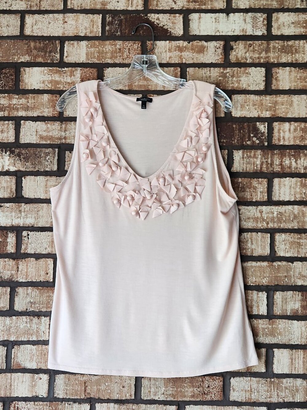 Talbots Pink Sleeveless Vneck Ribbon Accent Top Size XL